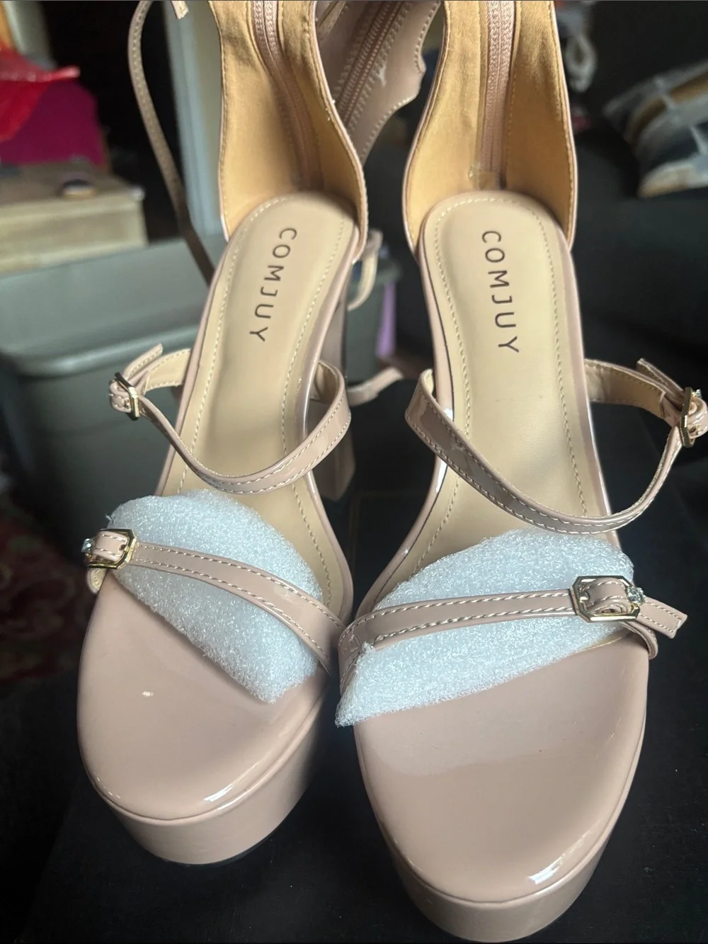 Women's Patent Platform Sandals in Blush